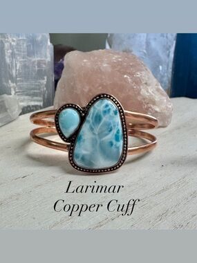 Larimar Copper Cuff Bracelet - Blue Larimar Stones